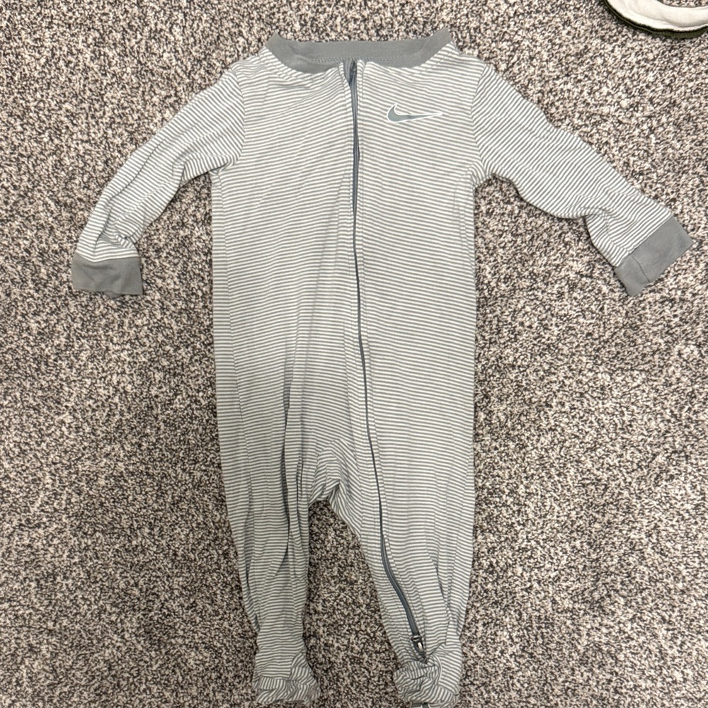 Nike Light Gray Striped Baby Footed One-Piece